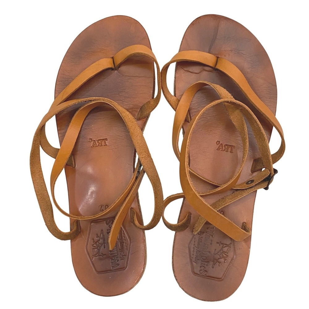 Womens Strappy Lace-Up Italian Leather Sandals Size 9.5 Earthy Handmade Israel